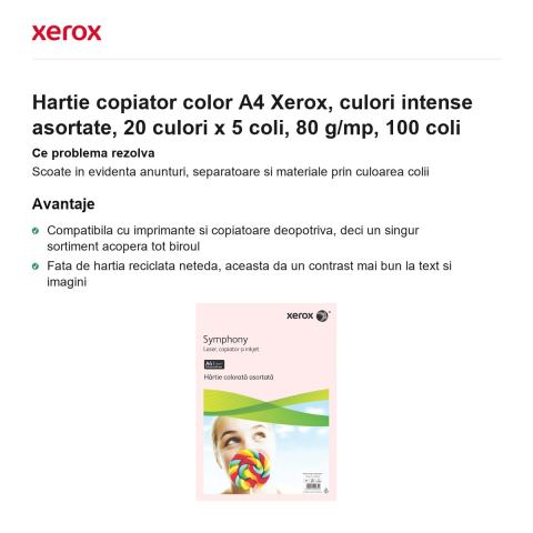 Hartie copiator color A4 Xerox, culori intense asortate, 20 culori x 5 coli, 80 g/mp, 100 coli [1]