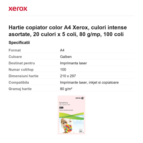 Hartie copiator color A4 Xerox, culori intense asortate, 20 culori x 5 coli, 80 g/mp, 100 coli [2]