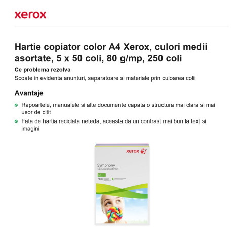 Hartie copiator color A4 Xerox, culori medii asortate, 5 x 50 coli, 80 g/mp, 250 coli [1]