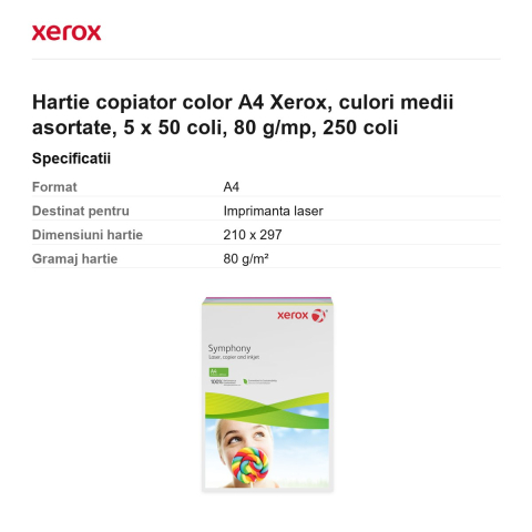 Hartie copiator color A4 Xerox, culori medii asortate, 5 x 50 coli, 80 g/mp, 250 coli [2]