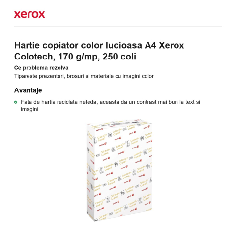 Hartie copiator color lucioasa A4 Xerox Colotech, 170 g/mp, 250 coli [1]