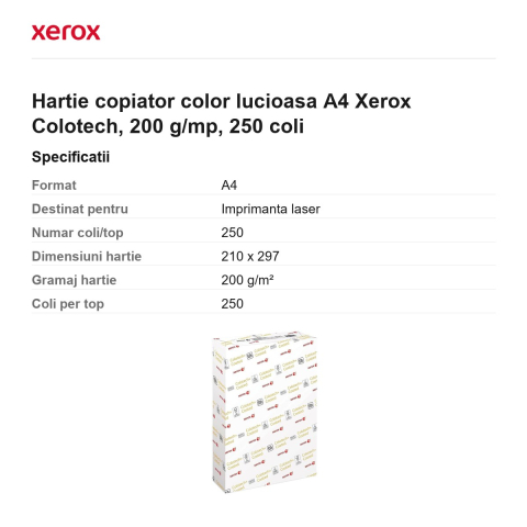 Hartie copiator color lucioasa A4 Xerox Colotech, 200 g/mp, 250 coli [2]