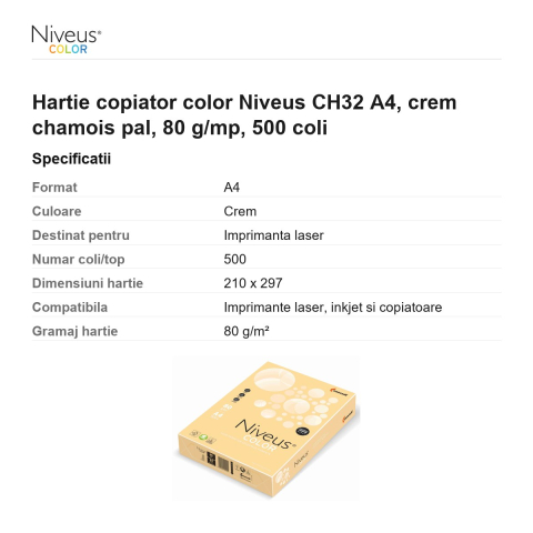 Hartie copiator color Niveus CH32 A4, crem chamois pal, 80 g/mp, 500 coli [2]