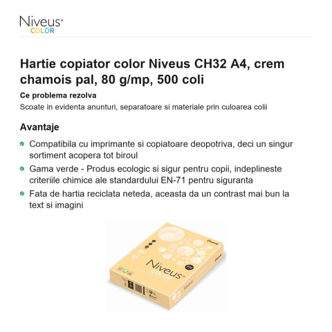 Hartie copiator color Niveus CH32 A4, crem chamois pal, 80 g/mp, 500 coli [1]