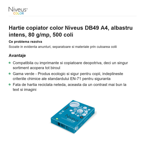 Hartie copiator color Niveus DB49 A4, albastru intens, 80 g/mp, 500 coli [1]