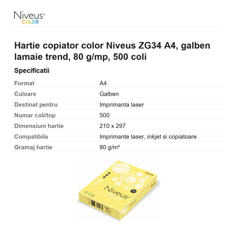 Hartie copiator color Niveus ZG34 A4, galben lamaie trend, 80 g/mp, 500 coli [2]