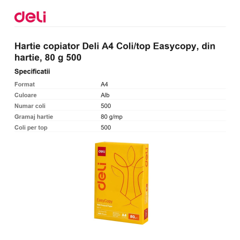 Hartie copiator Deli A4 Coli/top Easycopy, din hartie, 80 g 500 [2]
