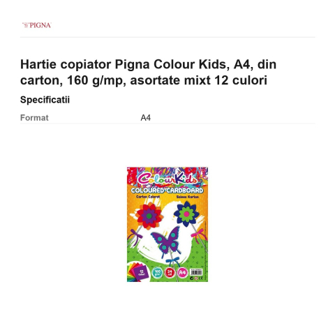 Hartie copiator Pigna Colour Kids, A4, din carton, 160 g/mp, asortate mixt 12 culori [2]