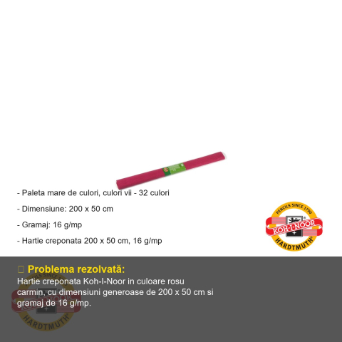 Hartie creponata Koh-I-Noor rosu carmin, 200 x 50 cm, pentru decoratiuni si activitati craft [1]