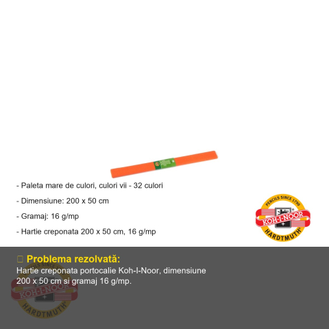 Hartie creponata portocalie Koh-I-Noor, 200 x 50 cm, pentru decoratiuni si activitati creative [1]
