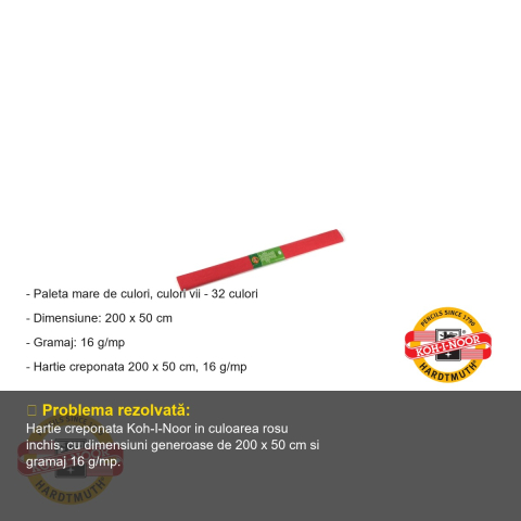 Hartie creponata rosie inchis Koh-I-Noor, 200 x 50 cm, pentru decoratiuni si activitati craft [1]