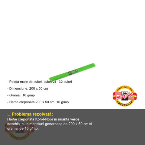 Hartie creponata verde deschis Koh-I-Noor, 200 x 50 cm, pentru decoratiuni si activitati craft [1]