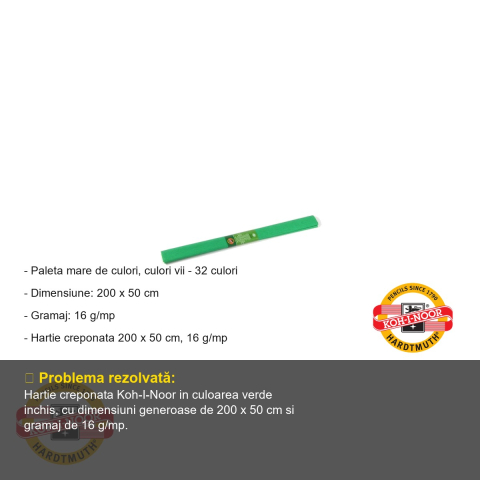 Hartie creponata verde inchis Koh-I-Noor, 200 x 50 cm, pentru decoratiuni si activitati craft [1]