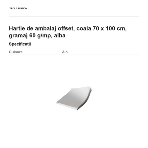 Hartie de ambalaj offset, coala 70 x 100 cm, gramaj 60 g/mp, alba [2]