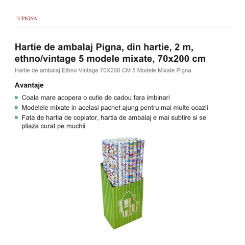 Hartie de ambalaj Pigna, 2 m, ethno/vintage 5 modele mixate, 70x200 cm [1]