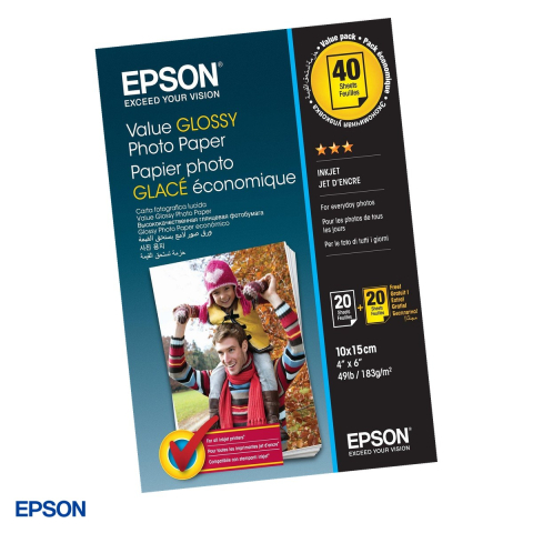 Hartie Foto - Hartie foto lucioasa Epson Value Glossy Photo Paper, 10 x 15 cm, 183 g/mp, 2 pachete x 20 coli, C13S400044