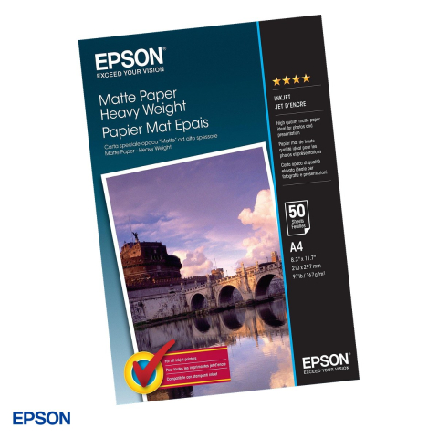 Hartie Foto - Hartie foto mata Epson Matte Paper Heavy Weight, A4, 167 g/mp, 50 coli, C13S041256