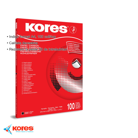 Hartie indigo carbon Kores, format A4, 100 coli/top, negru, pentru masina de scris [2]