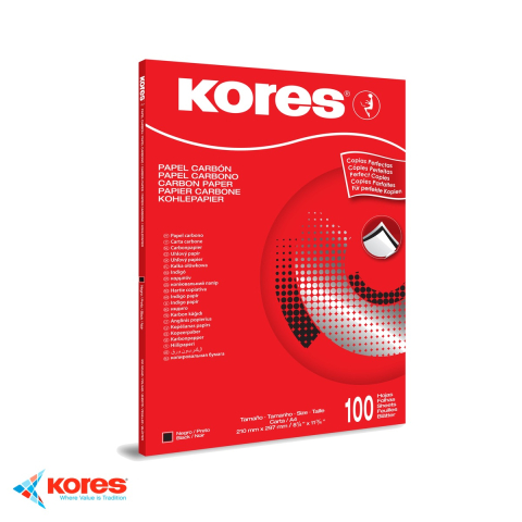 Carton si hartie speciala - Hartie indigo carbon Kores, format A4, 100 coli/top, negru, pentru masina de scris
