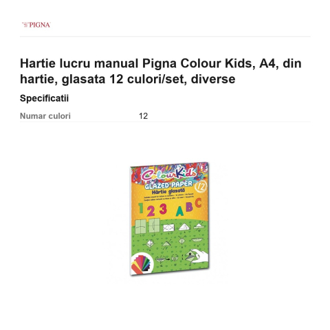 Hartie lucru manual Pigna Colour Kids, A4, glasata 12 culori/set [2]