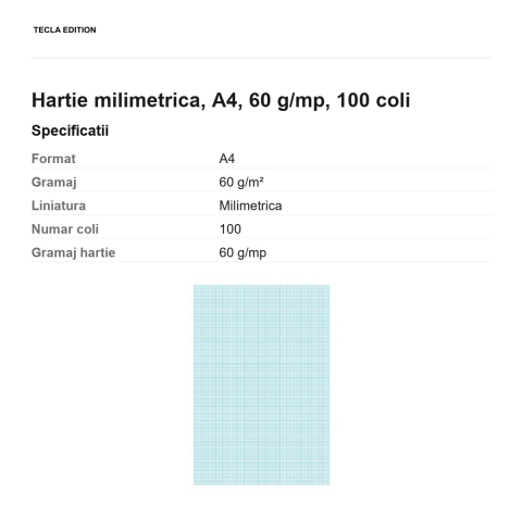 Hartie milimetrica, A4, 60 g/mp, 100 coli [2]