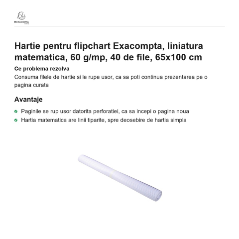 Hartie pentru flipchart Exacompta, liniatura matematica, 60 g/mp, 40 de file, 65x100 cm [1]