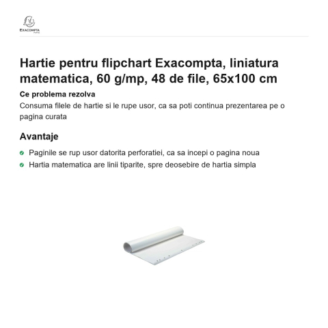 Hartie pentru flipchart Exacompta, liniatura matematica, 60 g/mp, 48 de file, 65x100 cm [1]