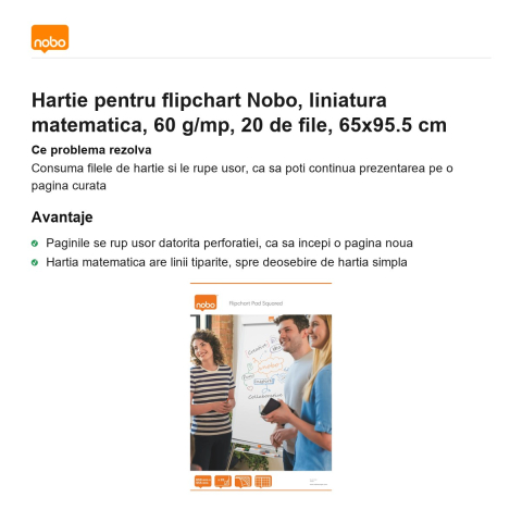 Hartie pentru flipchart Nobo, liniatura matematica, 60 g/mp, 20 de file, 65x95.5 cm [1]