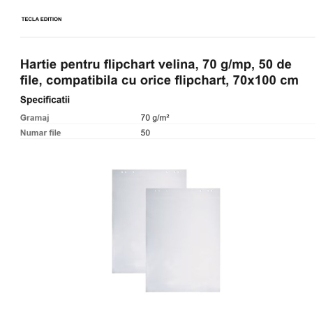 Hartie pentru flipchart velina, 70 g/mp, 50 de file, compatibila cu orice flipchart, 70x100 cm [2]