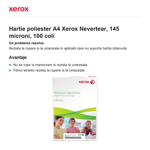 Hartie poliester A4 Xerox Nevertear, 145 microni, 100 coli [1]