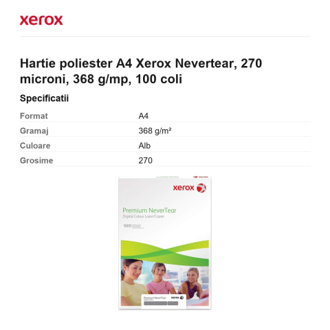 Hartie poliester A4 Xerox Nevertear, 270 microni, 368 g/mp, 100 coli [2]