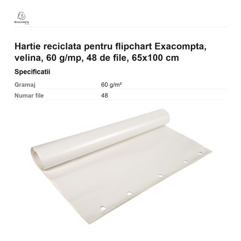 Hartie reciclata pentru flipchart Exacompta, velina, 60 g/mp, 48 de file, 65x100 cm [2]