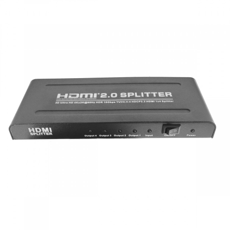 Adaptoare HDMI - HDMI Splitter video, 3D UltraHD 4K, 60Hz HDR 18Gbps, 1 x port intrare HDMI, 4 x port-uri iesire HDMI, cu alimentator inclus, negru
