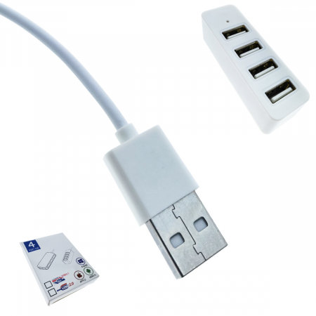 Hub cu 4 porturi USB 2.0 si cablu cu lungime de 10 cm cu conector USB tip A tata, cu indicator Led, alb [4]