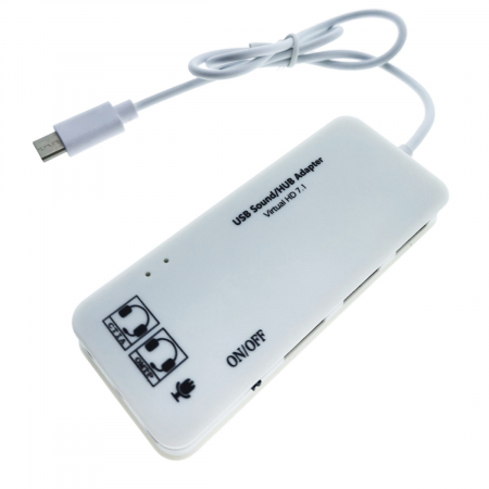 Adaptoare smartphone - Hub cu conector USB Tip C si placa de sunet, 2in1, cu 3 porturi USB, interfata USB 2.0, iesire 3 x jack 3.5mm mama, indicator Led, cu cablu 45 cm, alb