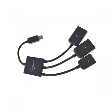 Cablu Adaptor OTG Gembird, Micro-USB 2.0 (T) la Micro-USB 2.0 (M) + USB 2.0 (M) x 2, 13cm, Negru, UHB-OTG-02 [2]