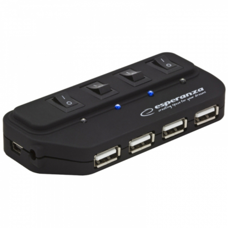 Hub-uri USB - Hub Esperanza EA127 4 porturi USB cu LED-uri si intrerupatoare de putere