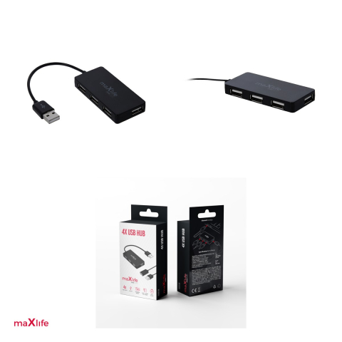 Hub USB 2.0 Maxlife Home Office, 4 porturi, 0,15 m, cablu prelungitor USB 1.5m, Negru [3]