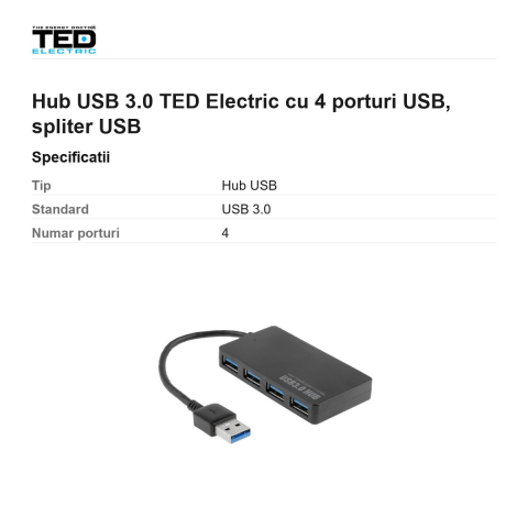 Hub USB 3.0 TED Electric cu 4 porturi USB, spliter USB [2]