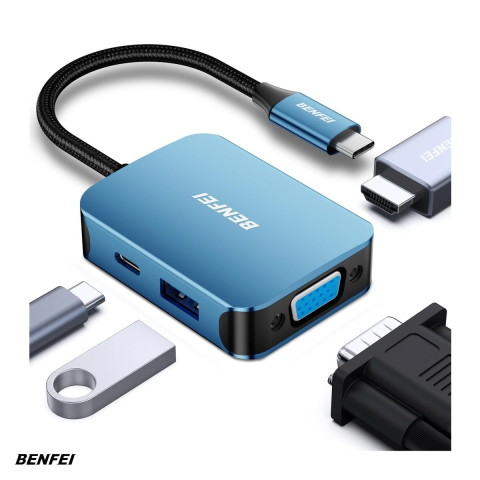 Hub-uri USB 3.0 - Hub USB Benfei 4 in 1 USB-C la 4K HDMI USB-C 1x A, cablu 0.15m, Albastru