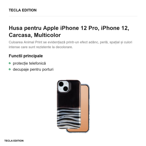 Husa Animal Print Okapi pentru Apple iPhone 12 Pro, iPhone 12, Carcasa, Multicolor [1]
