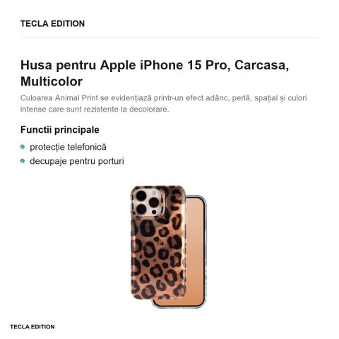 Husa Animal Print Panther pentru Apple iPhone 15 Pro, Carcasa, Multicolor [1]