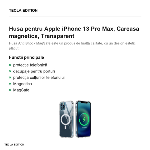 Husa Anti Shock 1 5 mm Mag big hole pentru Apple iPhone 13 Pro Max, Carcasa magnetica, Transparent [1]