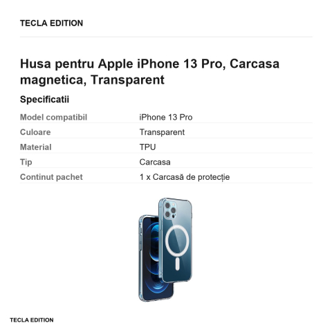 Husa Anti Shock 1 5 mm Mag camera pentru Apple iPhone 13 Pro, Carcasa magnetica, Transparent [2]