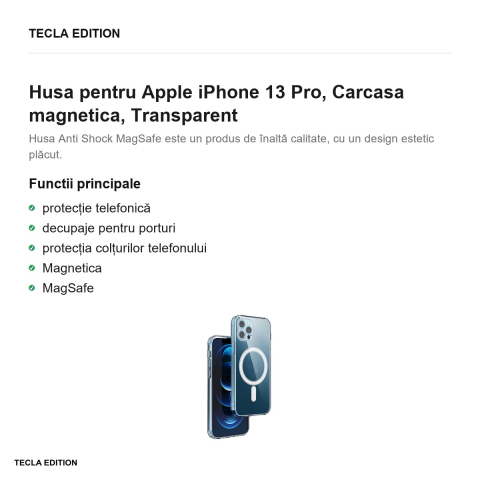 Husa Anti Shock 1 5 mm Mag camera pentru Apple iPhone 13 Pro, Carcasa magnetica, Transparent [1]