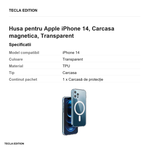 Husa Anti Shock 1 5 mm Mag camera pentru Apple iPhone 14, Carcasa magnetica, Transparent [2]