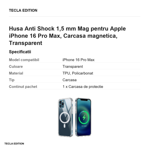 Husa Anti Shock 1,5 mm Mag pentru Apple iPhone 16 Pro Max, Carcasa magnetica, Transparent [2]