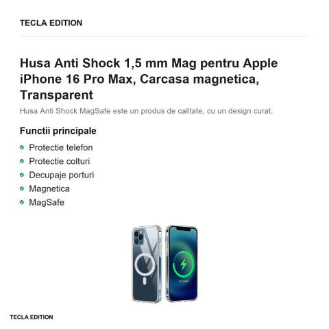 Husa Anti Shock 1,5 mm Mag pentru Apple iPhone 16 Pro Max, Carcasa magnetica, Transparent [1]