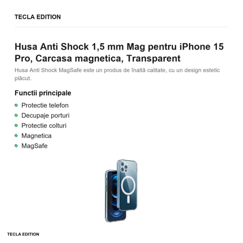 Husa Anti Shock 1,5 mm Mag pentru iPhone 15 Pro, Carcasa magnetica, Transparent [1]