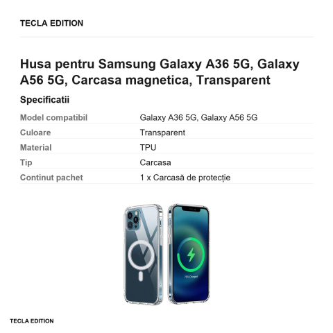 Husa Anti Shock 1 5 mm Mag pentru Samsung Galaxy A36 5G, Galaxy A56 5G, Carcasa magnetica, Transparent [2]